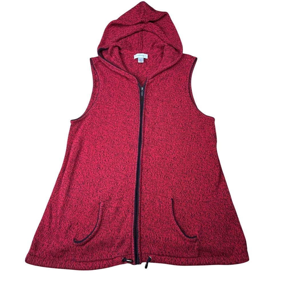 Christopher & Banks Womens XL Cotton Vest Marled Knit Full Zip Hooded